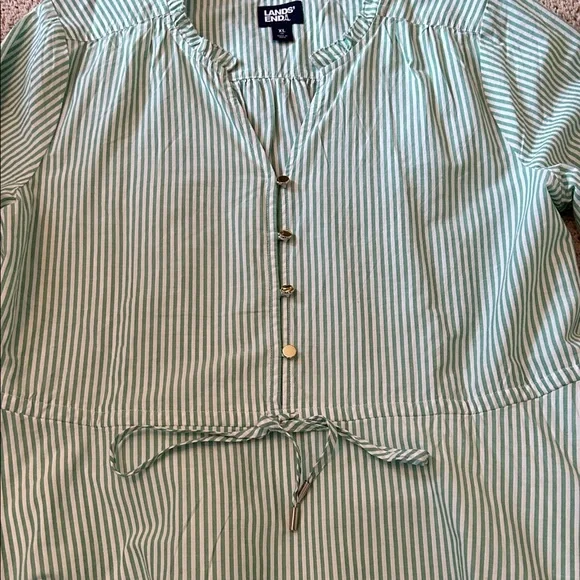 Lands' End Green Striped Dress with Floral Hem - Picture 3 of 12